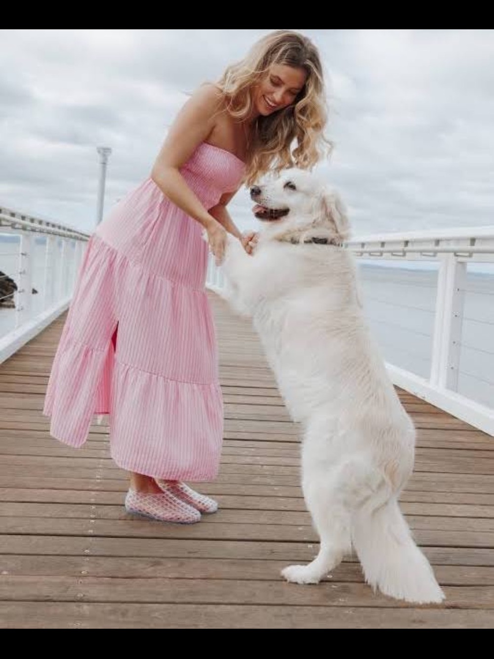 Petal and pup! Pink and white stripe strapless dress!